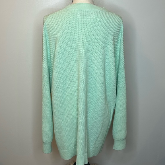 LOFT Light Green Ribbed Relaxed V-Neck Cardigan Sz XXL - Picture 2 of 6